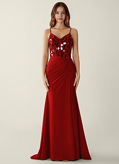 Kaida Red V-neck Sequins Corset Mermaid Prom Dress image3