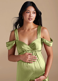 Azazie Rhea Brautjungfernkleider für Schwangere A-Linie Plissee Metallischer Satin Bodenlänge Kleid image4