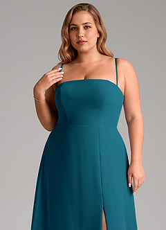 Azazie Wren Jurken voor bruidsmeisjes Converteerbaar Jurk van Chiffon met A-Lijn Zijsplit Inkt Blauw image11