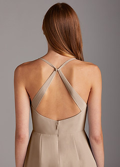 Azazie Manila Bridesmaid Dresses Taupe Sheath V-Neck Chiffon Dress image5