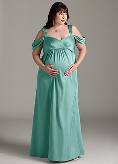 Azazie Rhea vestidos de dama de honor de maternidad Vestido de Corte En A Off The Shoulder Plisado Hasta el suelo Satén Elástico image8