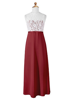 Azazie Rana Junior A-Linie Spitze Chiffon Kleid Granatapfelrot image5