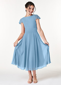 Azazie Payton Junior Steel Blue A-Line Bow Chiffon Dress image3