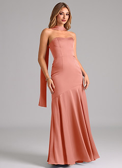 Azazie Shiloh Brautjungfernkleider Wandelbar Meerjungfrau-Linie Schulterfrei Stretch-Satin Kleid Koralle image3