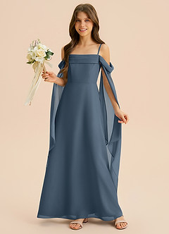 Azazie Moana Junior A라인 주름진 쉬폰 플로어 길이 주니어 신부 들러리 드레스 image4