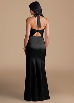 Azazie Emeria Bridesmaid Dresses Black Sheath Side Slit Metallic Satin Dress image2