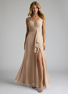 Azazie Akita Bridesmaid Dresses Taupe A-Line Chiffon Dress image3