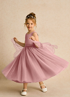 Azazie Pear Flower Girl Dresses Dusty Rose Ball-Gown Bow Tulle Dress image2