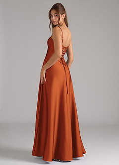 Azazie Valentine Bridesmaid Dresses Cinnamon A-Line Corset Stretch Satin Dress image2