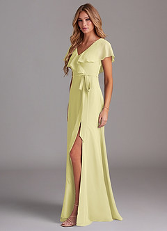 Azazie Lainey Brautjungfernkleider A-Linie mit Taschen Chiffon Kleid Zitronensorbet image4