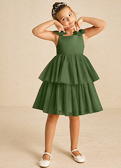 Azazie Vanellope Flower Girl Dresses Olive A-Line Bow Tulle Dress image3