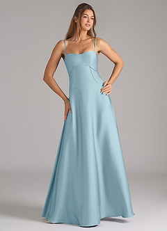 Azazie Valentine Bridesmaid Dresses Moody Blue A-Line Corset Stretch Satin Dress image4