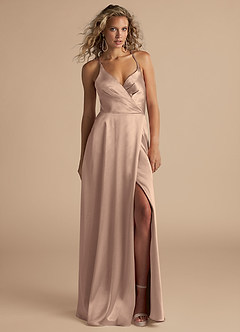Azazie Davis Brautjungfernkleider A-Linie Plissee Metallischer Satin Kleid Taupe image2