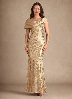 Azazie Marion Mother of the Bride Dresses Champagne Mermaid Sequins Dress image1