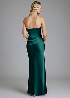 Azazie Lenya Bridesmaid Dresses Peacock Sheath Pleated Stretch Satin Dress image2