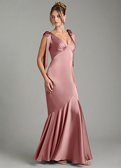 Azazie Alena Bridesmaid Dresses Dusty Rose Mermaid Pleated Stretch Satin Dress image3