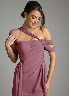 Azazie Kassandra Bridesmaid Dresses Vintage Mauve A-Line Off the Shoulder Chiffon Dress image2