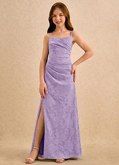 Azazie Cannoli Girls Formal Robe Demoiselle D'honneur Fillette Robe Trapèze en Blumen-Burnout Plissée Lilas image5