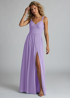 Azazie Aziza Bridesmaid Dresses Lilac A-Line V-Neck Pleated Chiffon Dress image2