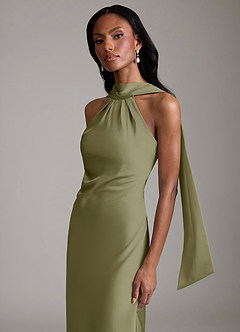 Azazie Cassiana Bridesmaid Dresses Pistachio Mermaid Pleated Stretch Satin Dress image3