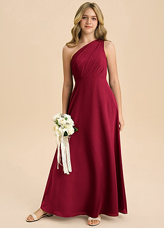 Azazie Phaedra Junior Burgundy A-Line Pleated Chiffon Dress image8