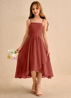 Azazie Twilight Dance Girls Formal Robe Demoiselle D'honneur Fillette Robe Trapèze en Mousseline de soie Plissé Terracotta image3