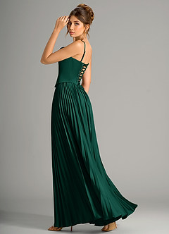 Azazie Saedra Bridesmaid Dresses Emerald A-Line Corset Stretch Satin Dress image8