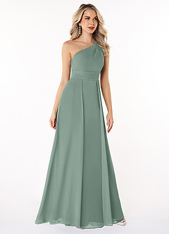 Azazie Dallas Bridesmaid Dresses Silver Sage A-Line One Shoulder Chiffon Dress image3