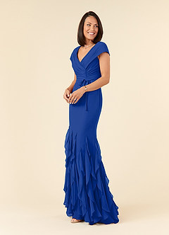 Azazie Bailora Mother of the Bride Dresses Royal Blue Mermaid Ruched Chiffon Dress image2