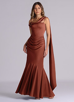 Azazie Inara Bridesmaid Dresses Auburn Mermaid Pleated Stretch Satin Dress image4