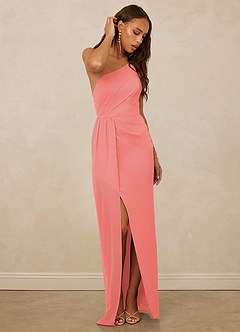 Christian Siriano Bridal for Azazie 1003 Brautjungfernkleider Etui One-Shoulder Chiffon Kleid Koralle image3