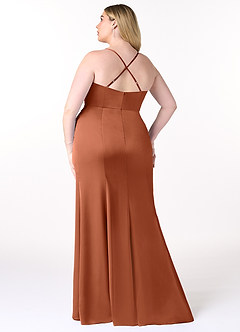 Azazie Marzia Bridesmaid Dresses Cedar Rose Sheath Cowl Pleated Stretch Satin Dress image8