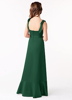 Azazie Barbara Vestido de Verde Oscuro de Satin Mate de Acampanado con Lazo image3