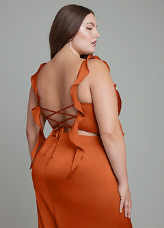 Azazie Jessamine Vestidos de damas de honor Vestido Naranja Quemada de Satén Elástico de Corte Recto con Corsé image14