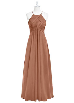 Azazie Ginger Bridesmaid Dresses Bronzer A-Line Halter Pleated Chiffon Dress image6