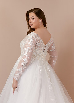 Azazie Freya Wedding Dresses Diamond White Champagne A-Line Sequins Tulle Dress image14