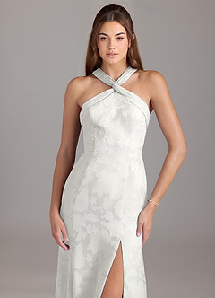 Azazie Rue Bridesmaid Dresses White A-Line Pleated Floral Burnout Dress image5