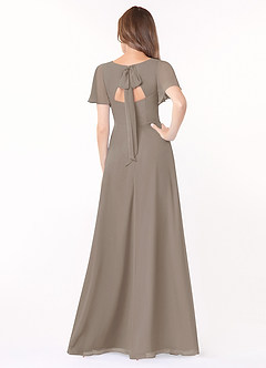 Azazie Kimber Bridesmaid Dresses Taupe A-Line Flounce Sleeve Chiffon Dress image5