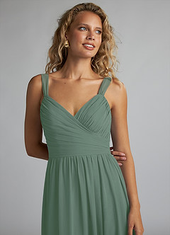 Azazie Aziza Bridesmaid Dresses Eucalyptus A-Line V-Neck Pleated Chiffon Dress image5