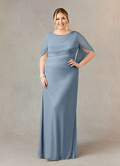Azazie Belladonna Mother of the Bride Dresses Dusty Blue Mermaid Scoop Pleated Mesh Dress image7