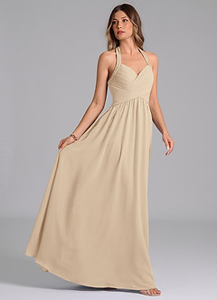 Azazie Darlyn Essayer des robes à la maison Robe Trapèze en Mousseline de soie Encolure en Forme de Cœur Bleu Poussiéreux image6