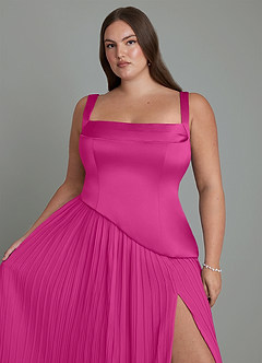Azazie Stephanie Vestidos de damas de honor Vestido Fucsia de Satén Elástico de Línea A con Plisado image9