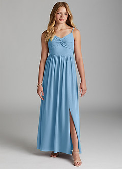 Azazie Zeya Junior Steel Blue A-Line Chiffon Dress image3