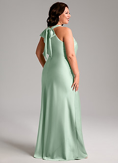 Azazie Doretta Bridesmaid Dresses Agave Mermaid Pleated Stretch Satin Dress image7
