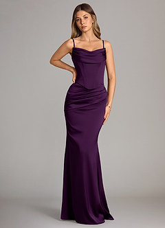 Azazie Sorrel Bridesmaid Dresses Grape Mermaid Strapless Stretch Satin Convertible Dress image6