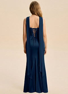 Azazie Sorrel Junior Dark Navy Mermaid Ruched Stretch Satin Dress image2