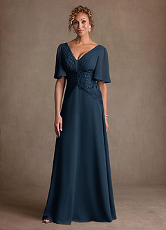 Azazie Milliat Mother of the Bride Dresses Dark Navy A-Line Lace Chiffon Dress image4