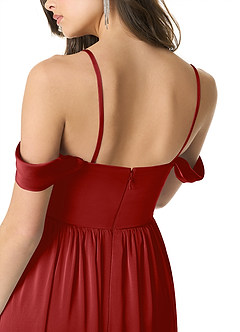 Azazie Morana Bridesmaid Dresses Pomegranate A-Line Off the Shoulder Stretch Satin Convertible Dress image9