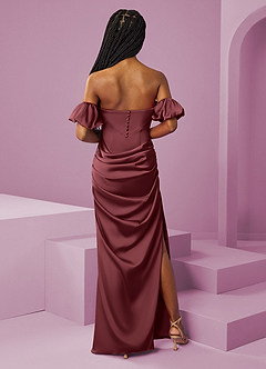 Barbie ♥ Azazie Bridesmaid Dresses Merlot Sheath Off the Shoulder Stretch Satin Convertible Dress image9