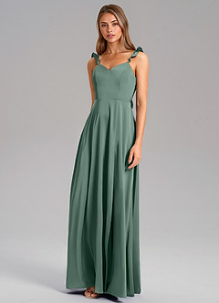 Azazie Everett Bridesmaid Dresses Eucalyptus A-Line Stretch Satin Dress image4